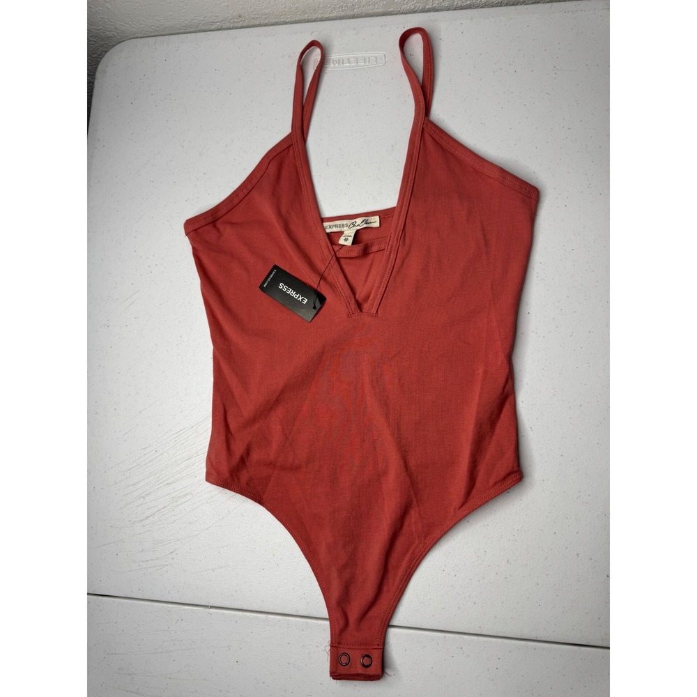 Express One Eleven Womens Rust Deep V-Neck Thong Bodysuit NWT XS 11187325